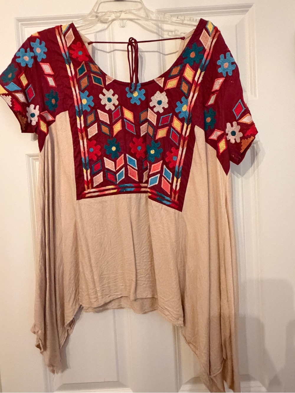 Judith March Maroon & Beige Embroidered Boho Tunic